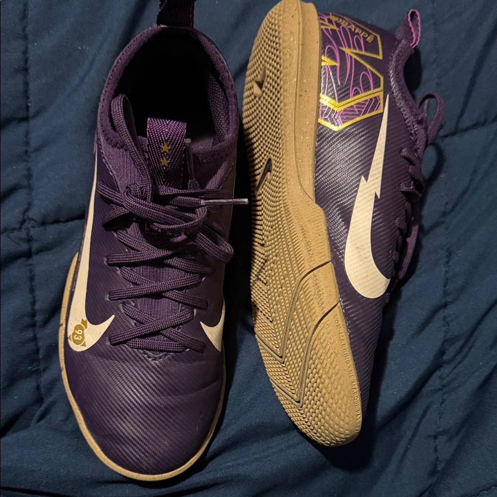 Nike Purple and Tan Athletic Shoes- indoor soccer cleats Mbappe